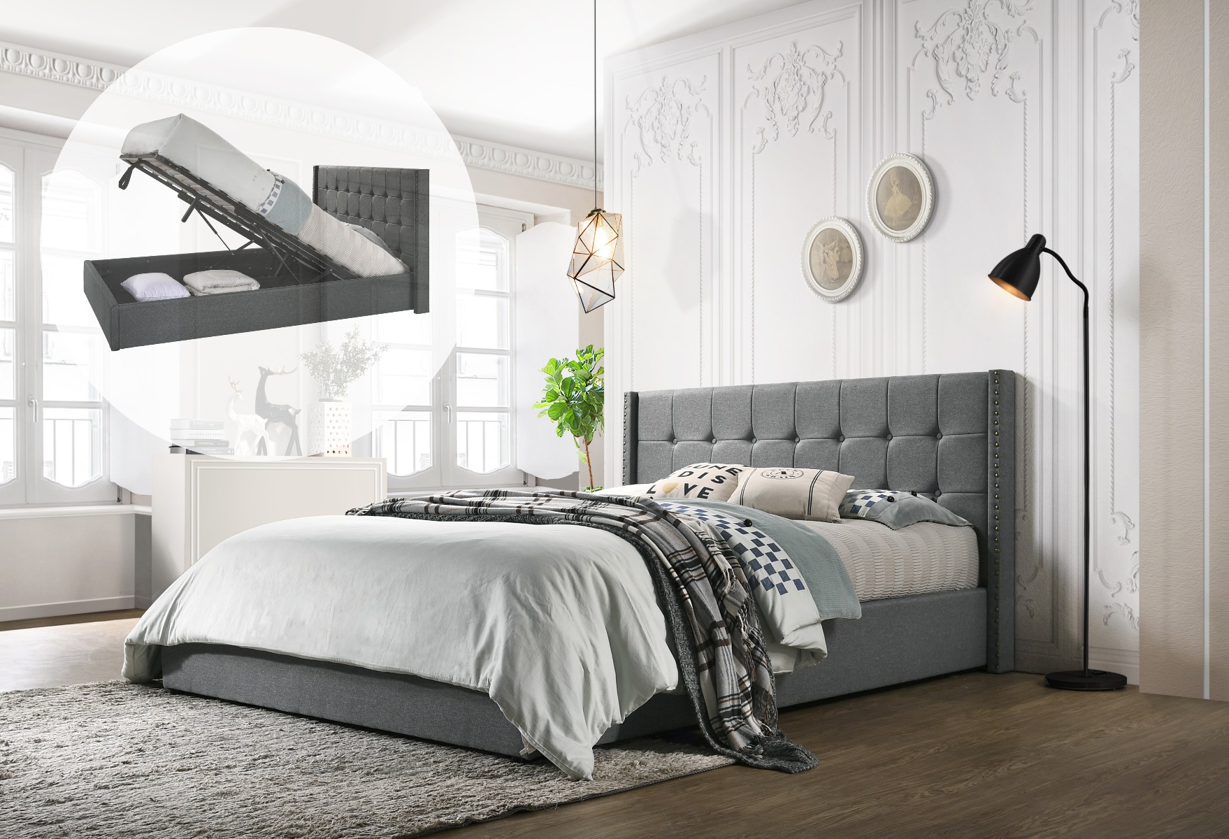 King Sized Winged Fabric Bed Frame With, King Bed Frame Melbourne