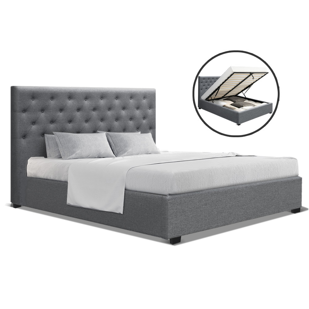 Artiss Queen Size Gas Lift Bed Frame, Artiss Queen Size Wooden Upholstered Bed Frame Headboard Grey